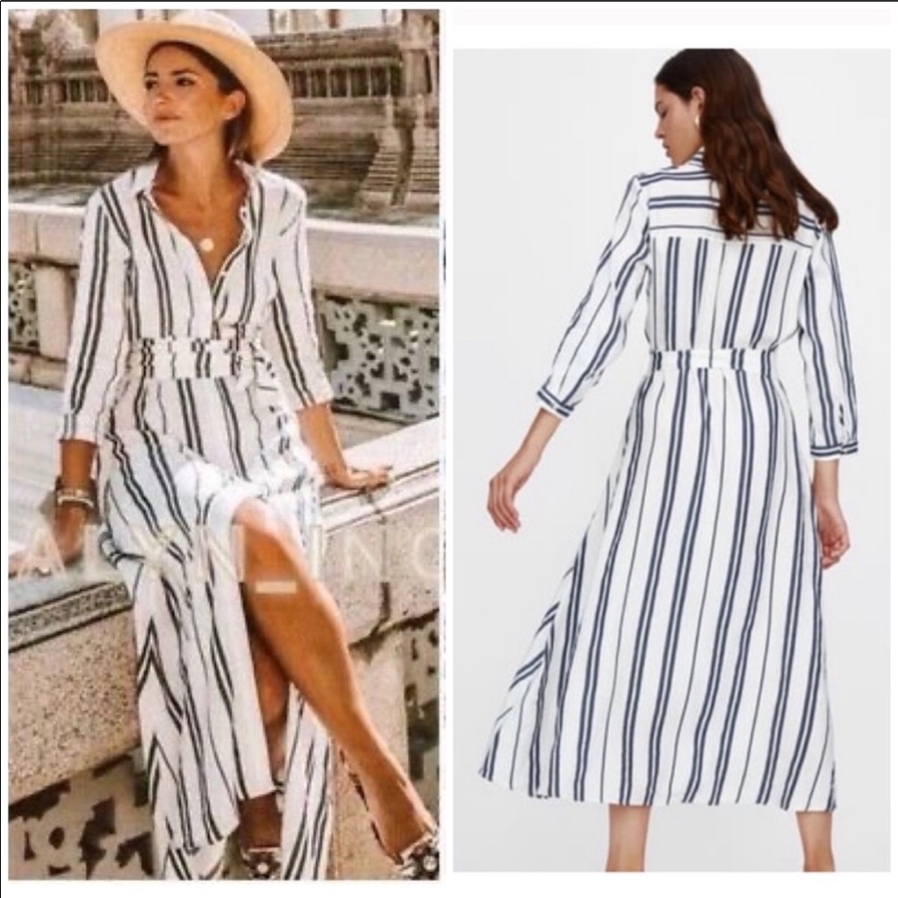 Zara white and Striped blue dress